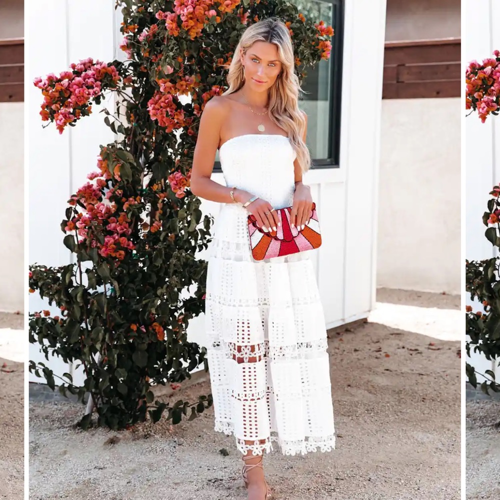 Vici Strapless Crochet White Long Maxi Dress Size Medium